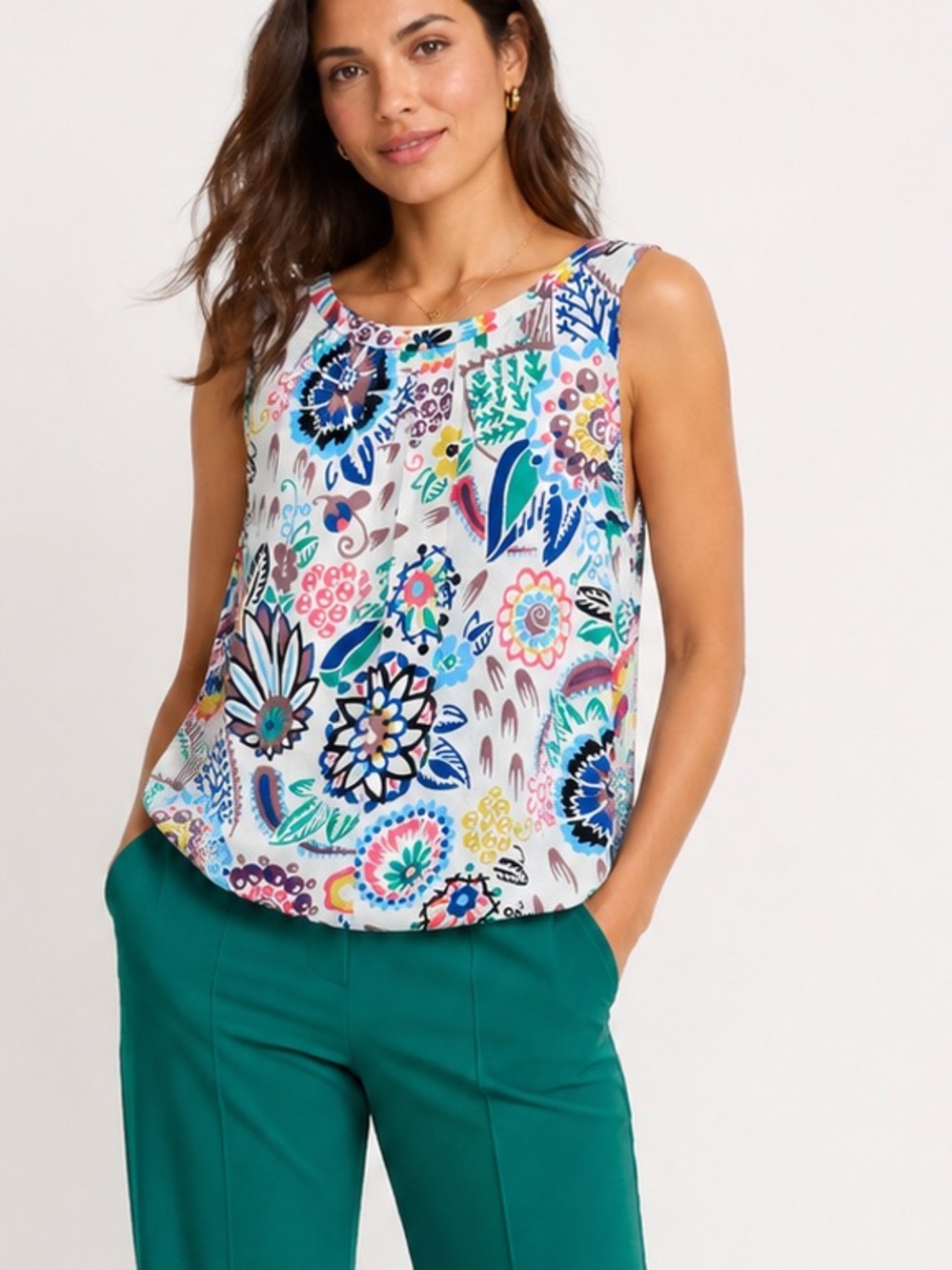 Boden Floral Print Sleeveless Top Boho Preppy Office Casual British Style Size 6